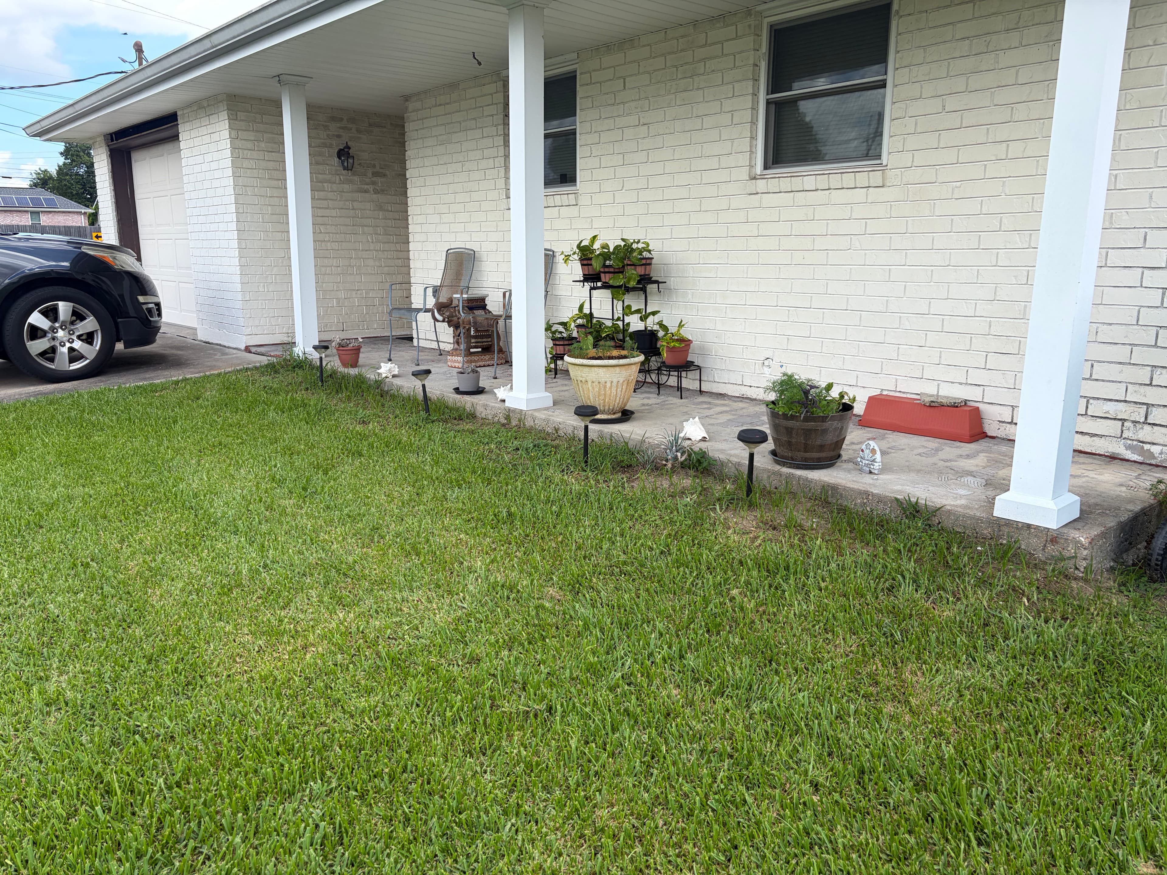 Project Grassy Strip Turned Clean Garden Bed with Fresh Plants and Mulch image
